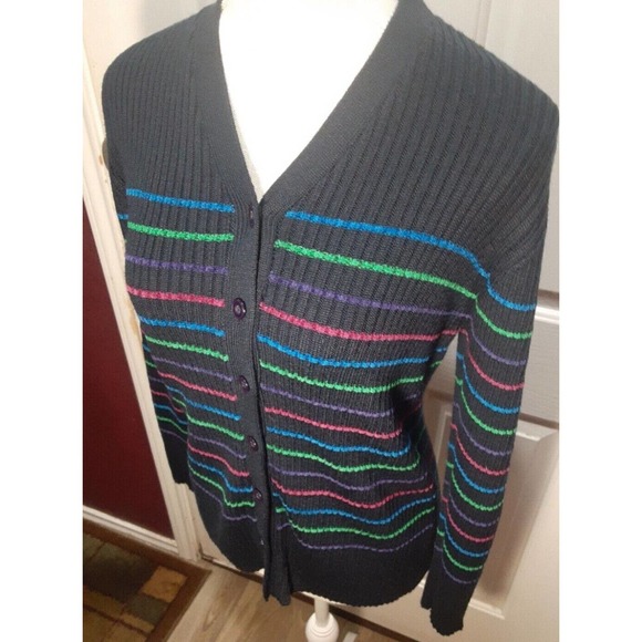 Pendleton Cardigan dark blue with colorful stripes women's sweater med academia - Picture 4 of 9